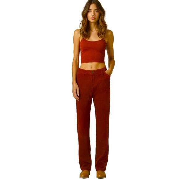 Judy Blue Orange Rust Slim Fit High Waist Stretch Corduroy Carpenter Jeans - Picture 16 of 16